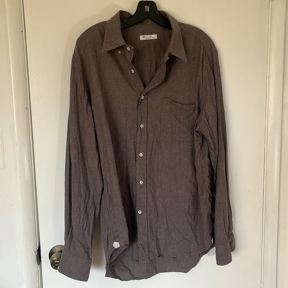 Loro Piana Cotton/Wool Blend Houndstooth 2XL Long Sleeve Button Shirt Italy made